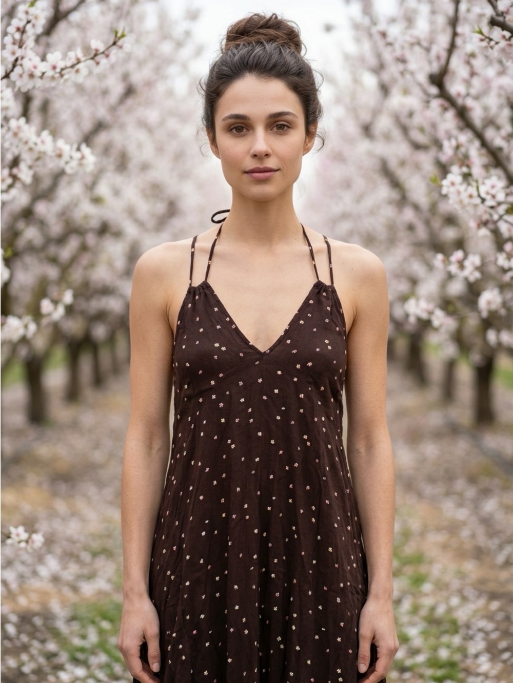 Cloth& Stone Brown Knit Polka Dot Printed Summer Cool GirlHood Slip Dress-SX